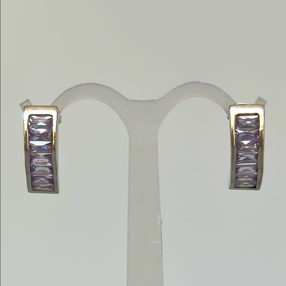 925 Silver And Purple Rectangular Stone Earrings - image 1